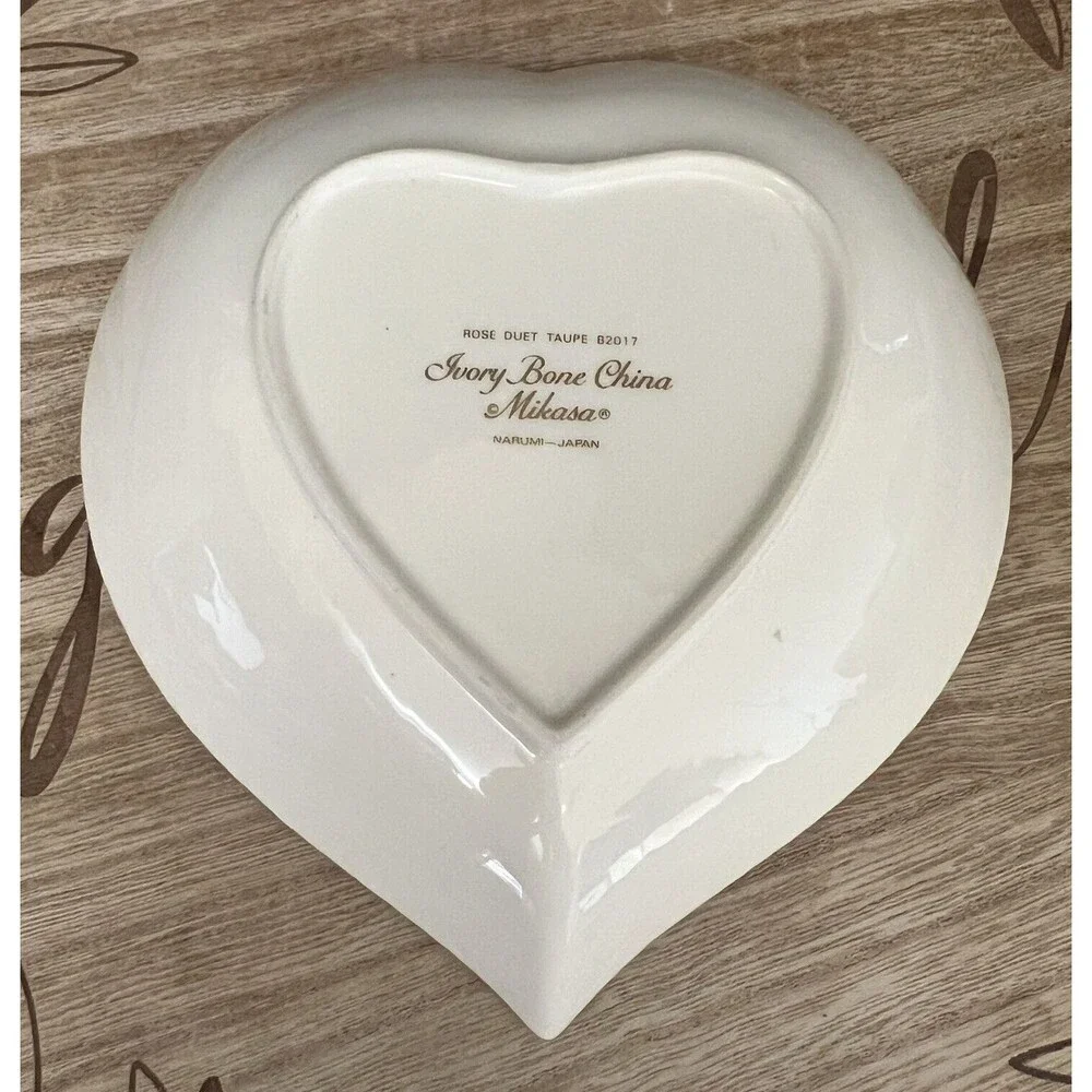 Mikasa ROSE DUET Taupe Heart Candy Dish Ivory Bone China Japan 6
